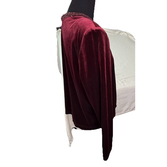 Coldwater Creek Womens Sz 12 Beaded Collar Burgundy Red Velvet USA Cardigan NWT - Picture 2 of 8